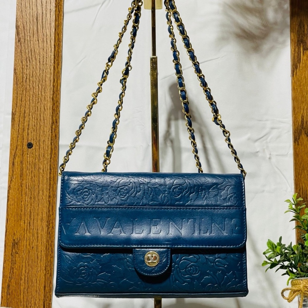 Valentino Garavani Blue Embossed Shoulder Bag